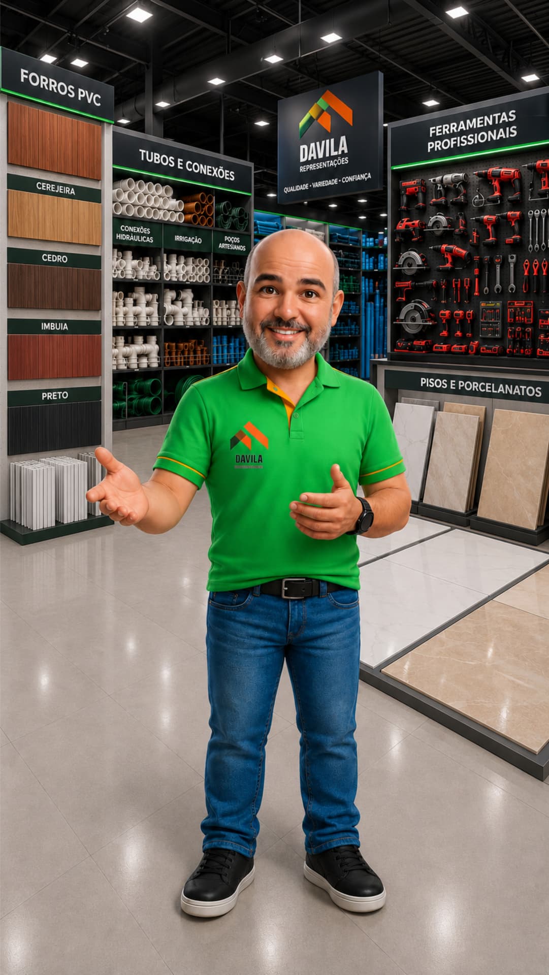 Representante Davila em loja de materiais de construção